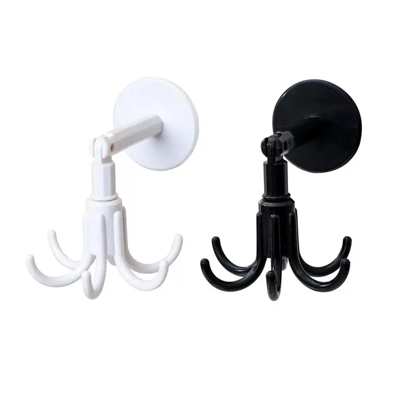 J1UL1N Hexagon Claw Rotating Hook Multifunctional Household Kitchen Toilet Hook Spoon Holder Key Storage Self-Adhesive Hook Dura
