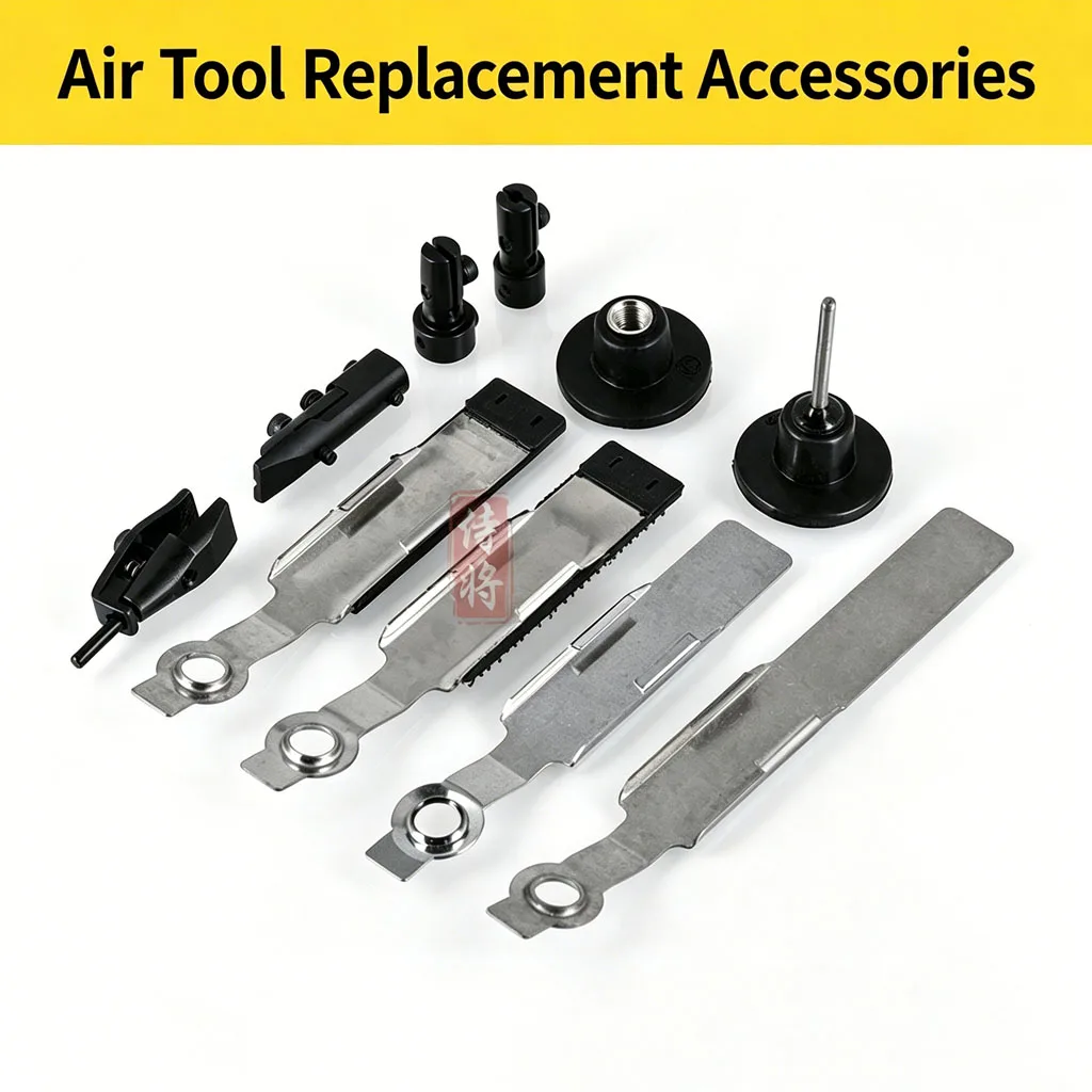 Air Tool Replacement Accessories, Reciprocating File Repair Parts, Rubber Base/Clamp/Metal Blades for Air Scraper Polish Grinder