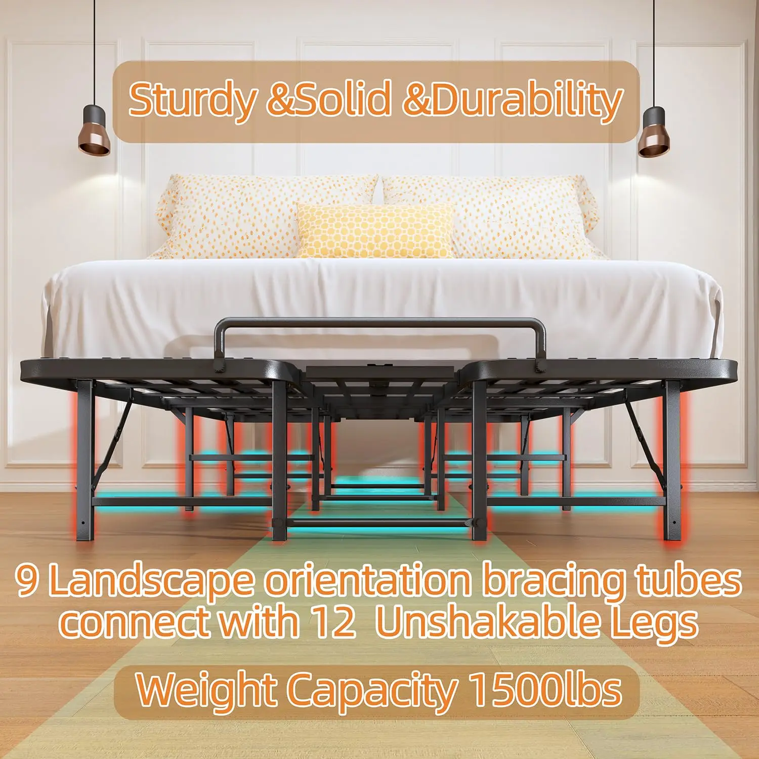 Foldable Queen Bed Frame, Heavy Duty Folding Bed Frame Queen Size,14 Inch Sturdy Metal Platform Bed with 12 Unshakable - view 4