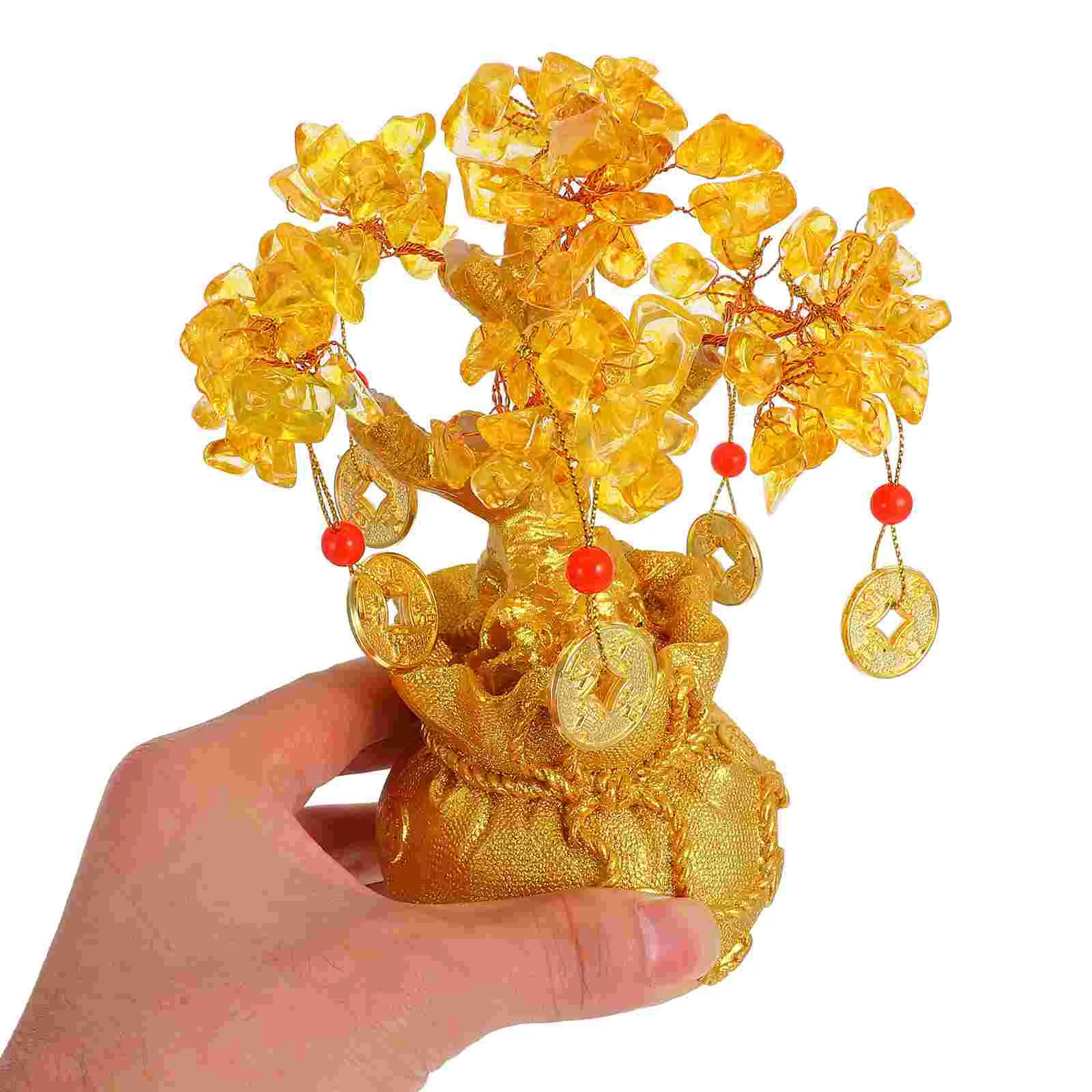 1PC 19cm Natural Crystal Tree Money Tree Ornaments Bonsai Style Wealth Luck Feng Shui Ornaments Home Decoration (with Coins