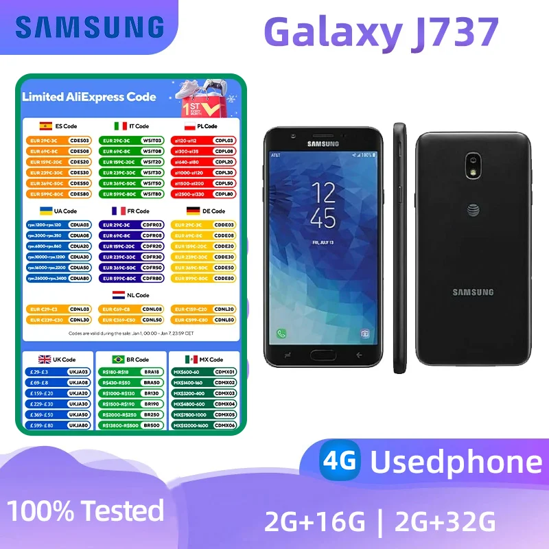 Samsung Galaxy J737 4g Smartphone Exynos 7870 16GB 5.5-inches Screen 13MP Camera Android Original Used Phone