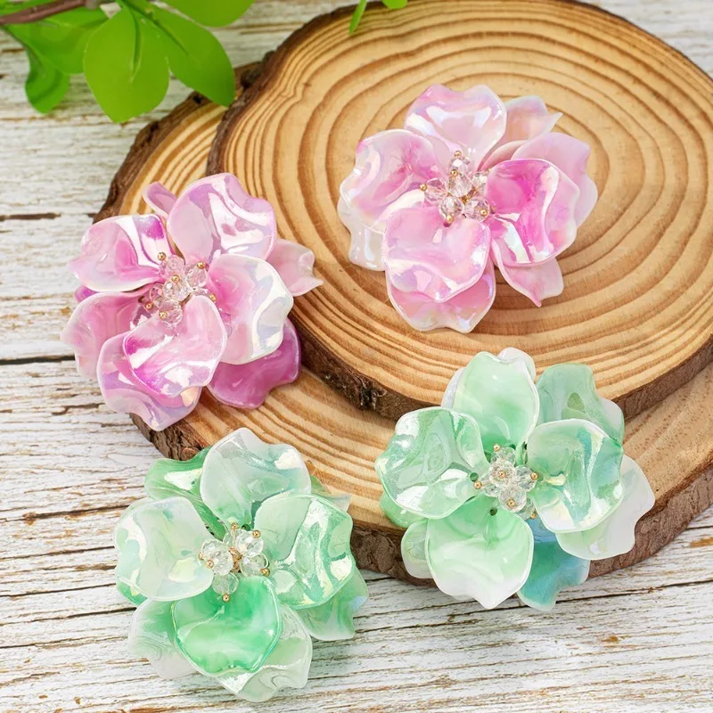 

New Arrival Handmade Exaggerated Pink Purple Flowers Baroque National Style Stud Earrings Wedding Fairy Temperament Earrings