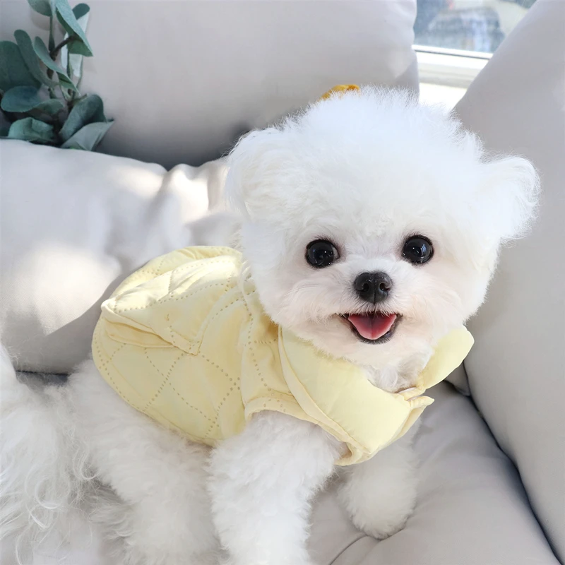 

Teddy Can Tow Vest Puppy Autumn and Winter Clothes Schnauzer Solid Color Open Button Shirt Pet Casual Coat Warm Dog Clothes