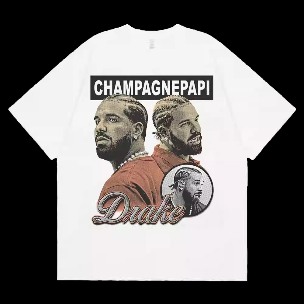 2025 Drake American Rap Character Print Retro Street Short Sleeve T-shirt Pure Cotton High Quality Luxury Brand Selling Popular