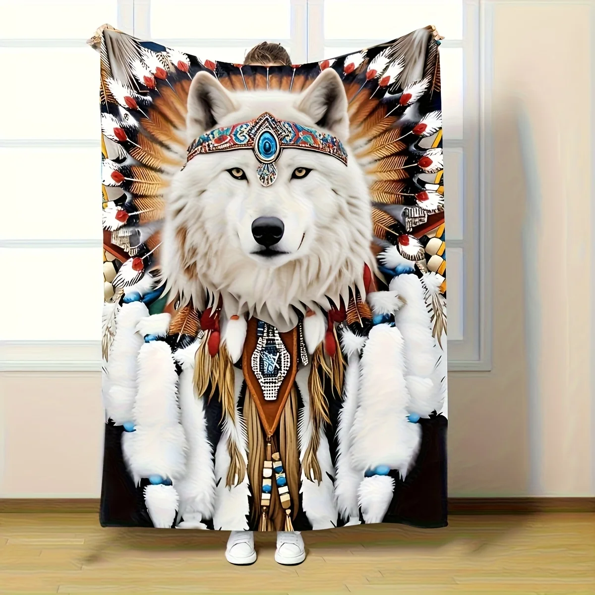 Wolf Tribe Flannel Rug – Contemporary Hypoallergenic Throw – All-Season Multi-Purpose Bedding – Digital Printing Art Decor