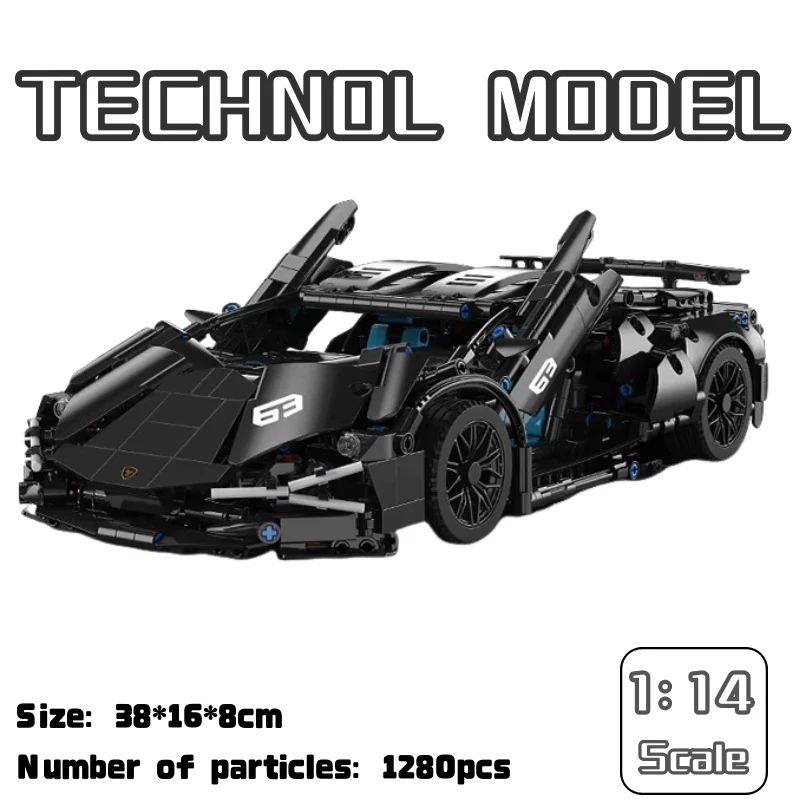 1280pcs Technical Formula Racing Car Building Blocks In Stock Black SVJ Supercar City Vehicle MOC Set Bricks Toys Children Gifts