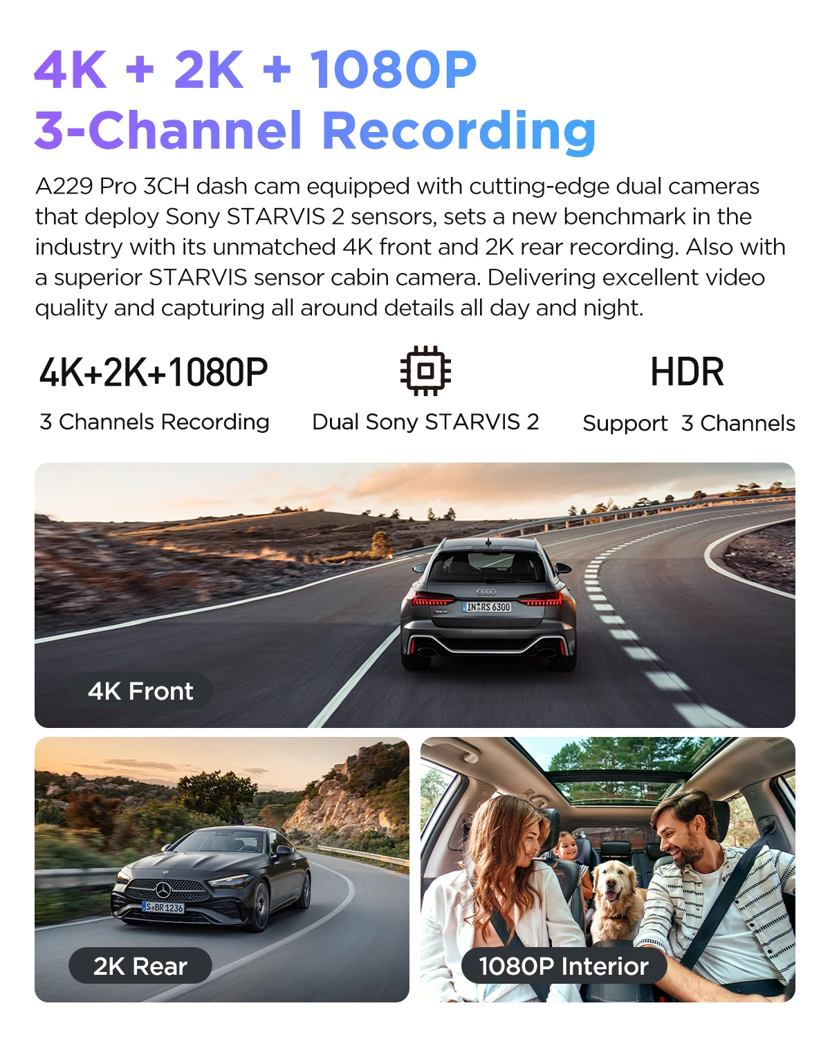 VIOFO A229 PRO 4K HDR Car Camera With SONY STARVIS 2 SENSOR Support Rear and Interior Dash Cam 24H Parking mode 5GHz Wi-Fi