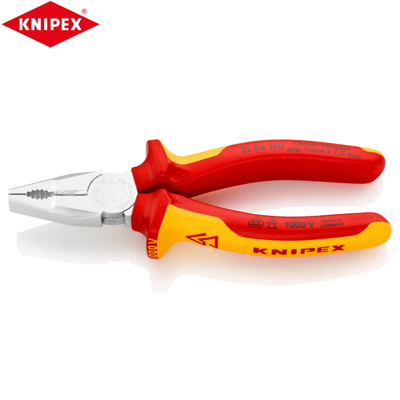 

KNIPEX 01 06 160 Combination Pliers Chrome Vanadium 1000V Insulated Suitable For Gripping Flat And Circular Materials