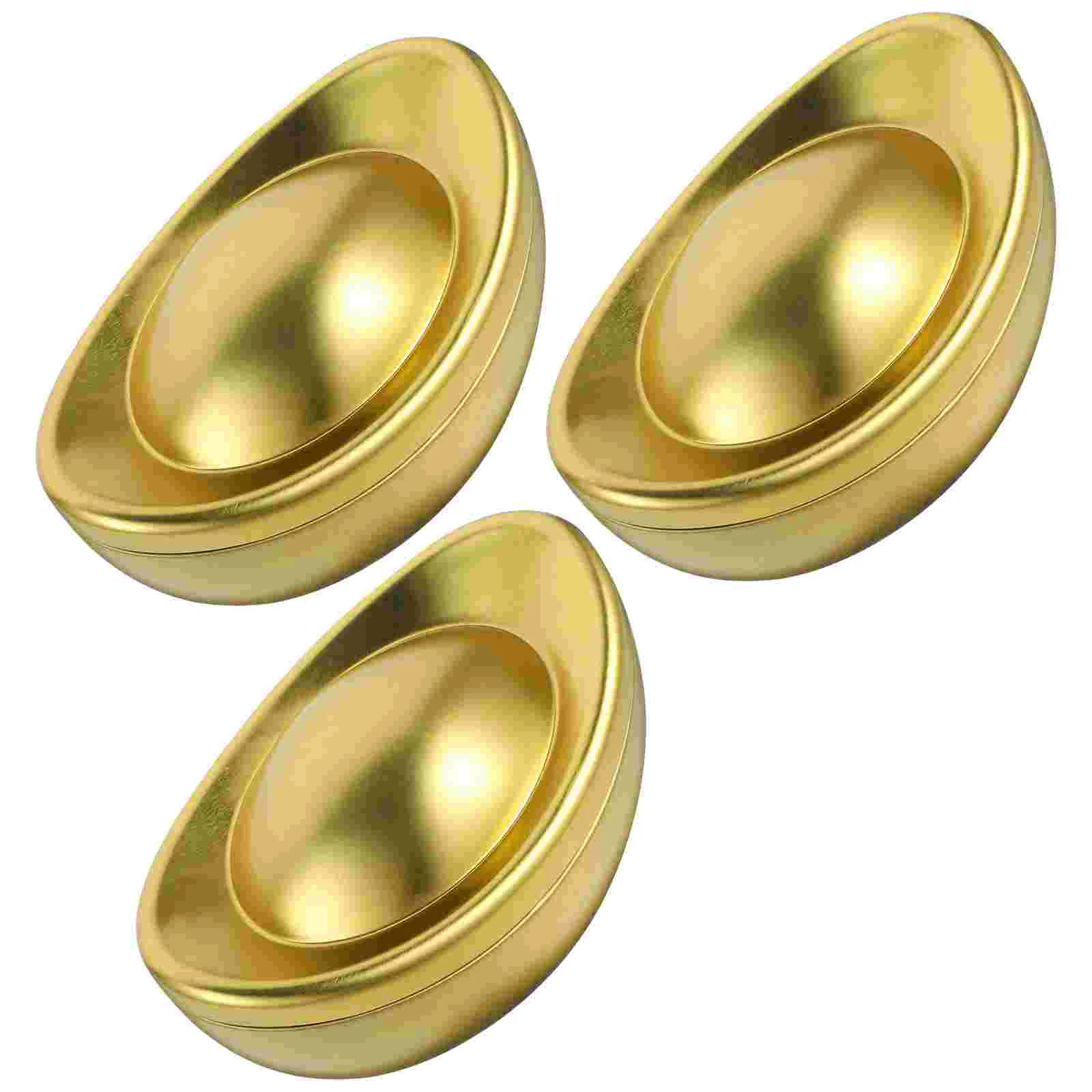 

3 Pcs Candy Jar Chocolate Gift Box Cookie Tins Tea Jars For Loose Gold Ingot Metal Storage Containers With Lids Golden