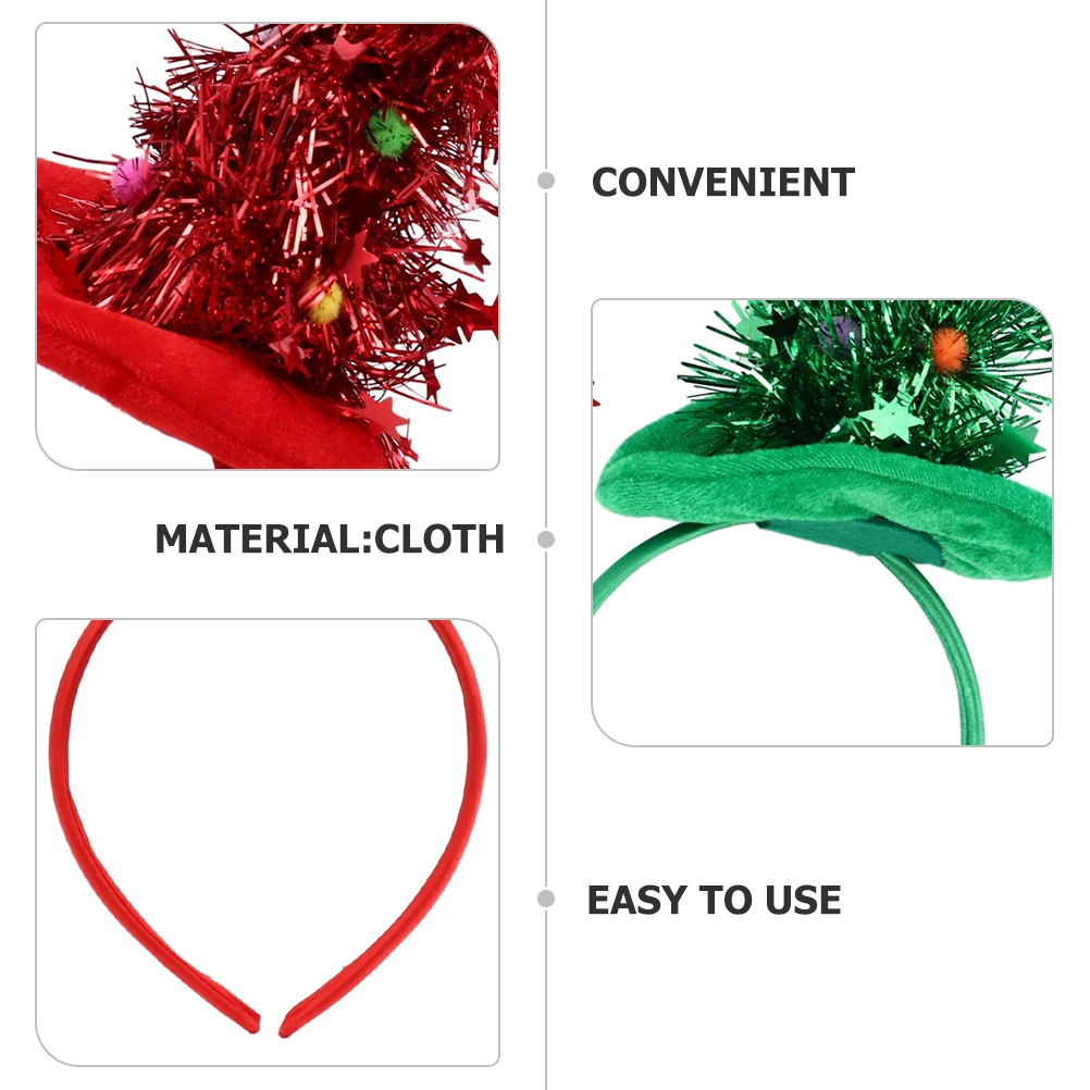 

6pcs Christmas Tree Hat Headband Red Green Lightweight Safe Material Festive Party Accessories Women Hair Decor