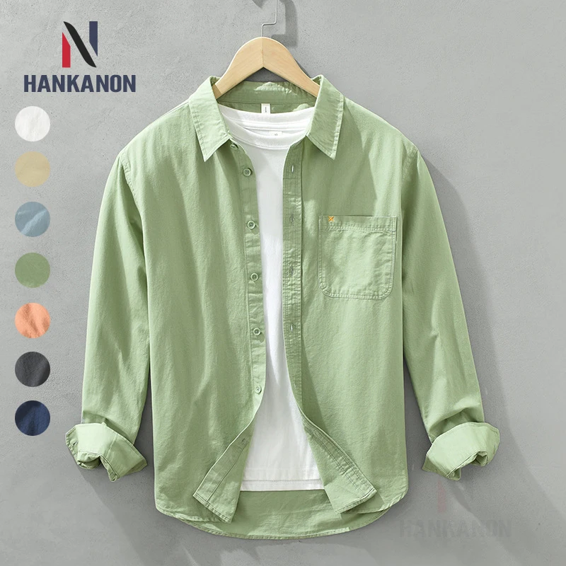 

Spring Men's Casual Long-Sleeved Shirt, Versatile Japanese Style Simple Fashion Shirt, Youth Loose Trendy 100% Cotton Coat