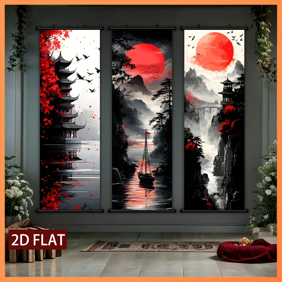 Vintage Samurai Scroll Tapestry Samurai Sword Hanging Poster Decoration Living Room Home Room Decoration