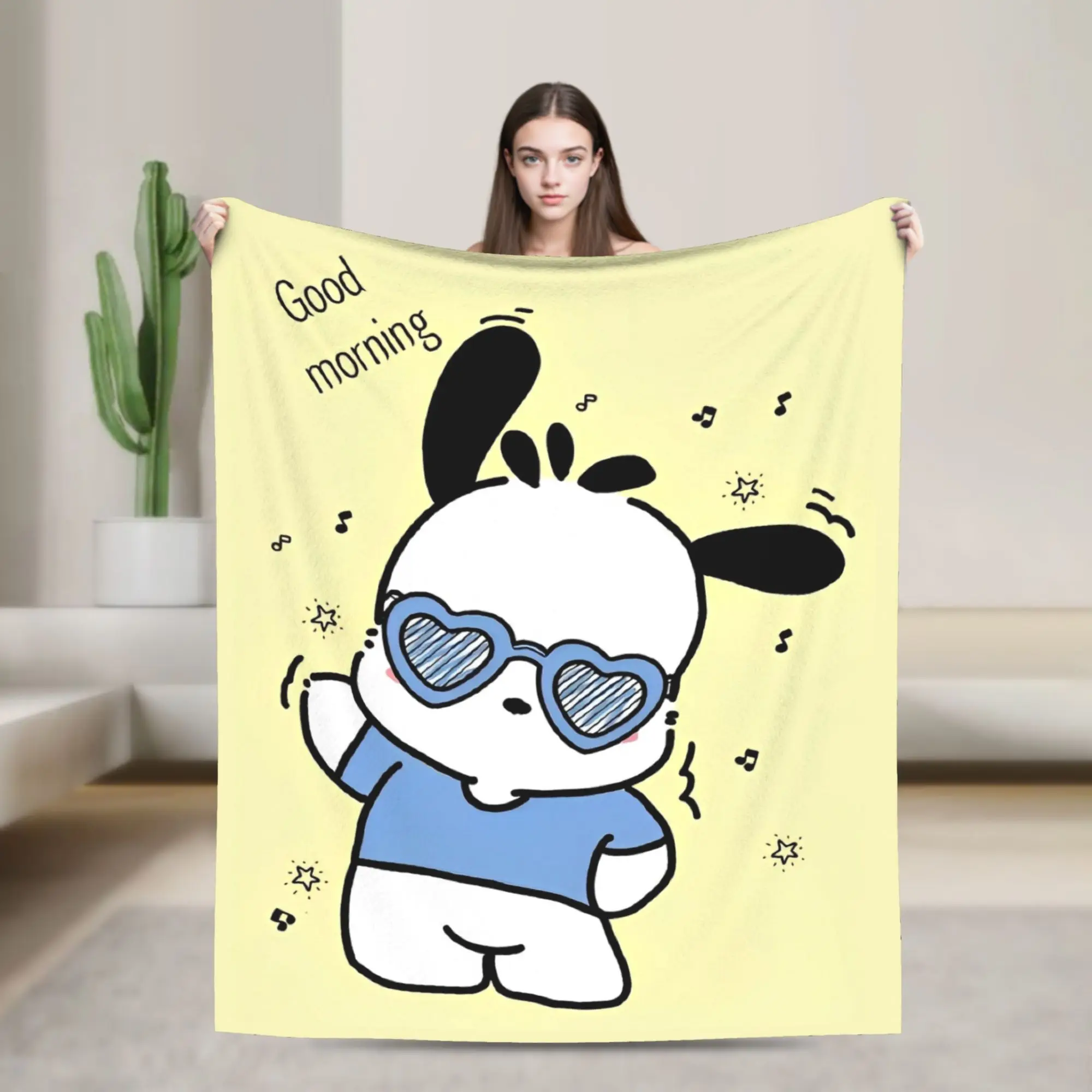 

Одеяла Kawaii Pochacco, флисовые милые теплые одеяла с героями мультфильмов для спальни, дивана, спальни, одеяла