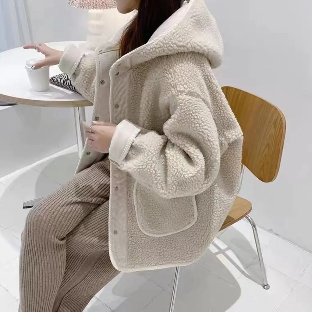 

Women's Reversible Coat Korean Japanese Style Ultra-Thick Lamb Wool Fleece-Lined And Thickened for Autumn Winter New Style