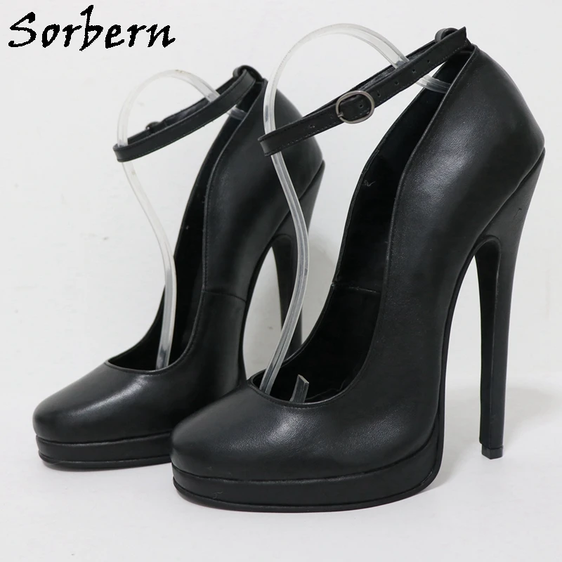 Sorbern 18Cm Round Toe Black Matte Women Pump Shoes Stilettos Platform Ankle Strap Shoe For Crossdresser Sissy Girls Size 10