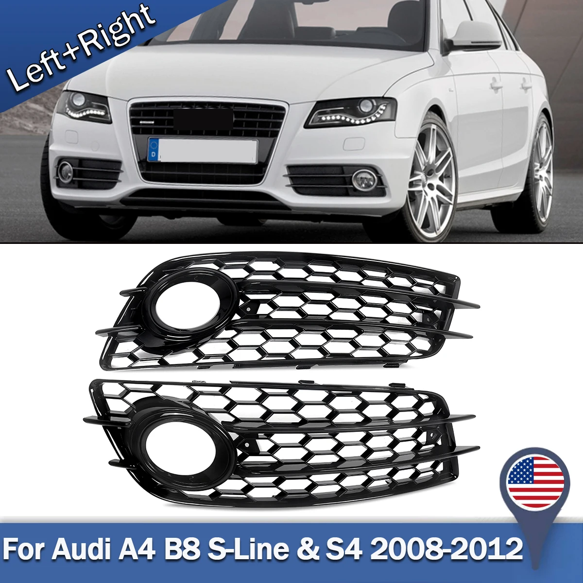 

HONEYCOMB Fog Light Cover Grille For Audi A4 B8 S-Line S4 2008 2009 2010 2011 2012 Front Low Bumper Fog Lamp Case Framework Cap
