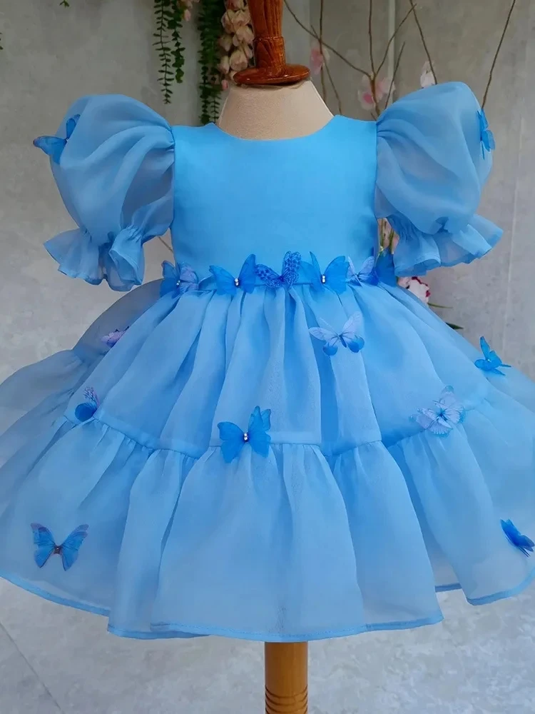 2024 elegante Blumen mädchen Prinzessin Kleid Mesh formale Weihnachten flauschige Kleid Lolita Schmetterling Mädchen Geburtstags feier Kleid