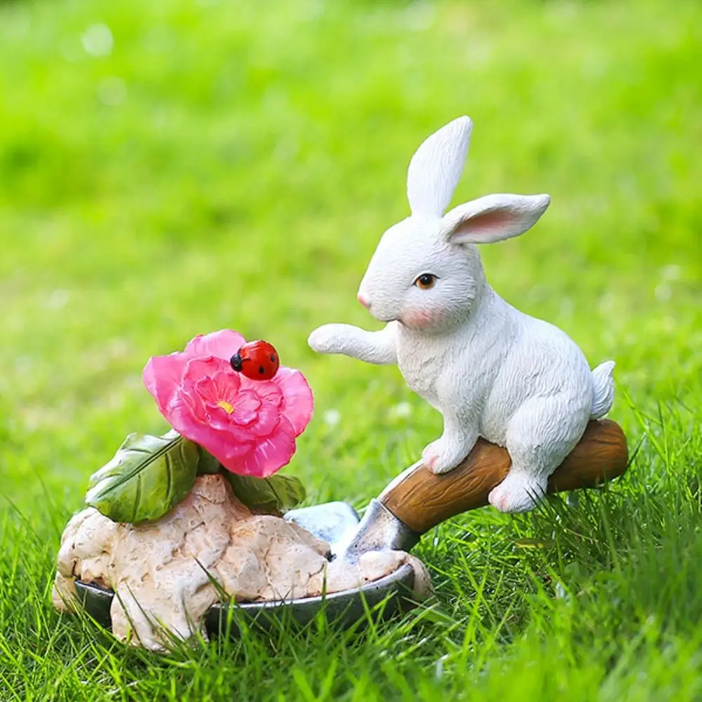 

Micro Landscape Resin Solar Rabbit Statue Cute Waterproof Animal Sculptures Light Vivid Simulated Bunny Statue Lamp Garden