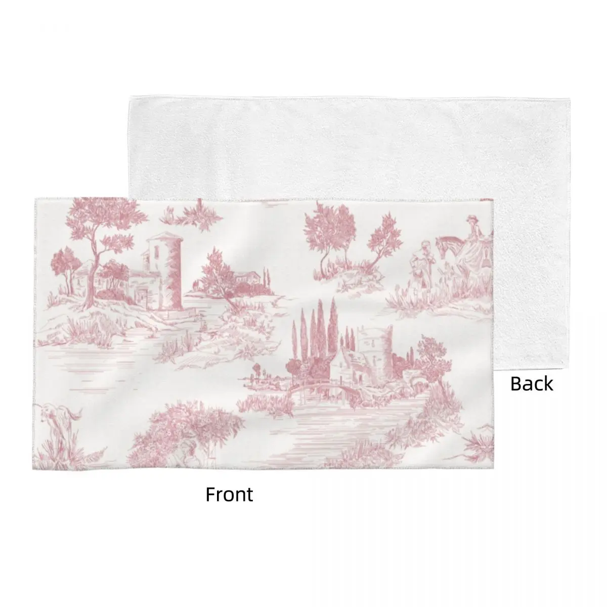 Vintage Toile De Jouy Breathable Cotton Face Towel Quick Dry Blush Pink White Bath Towels