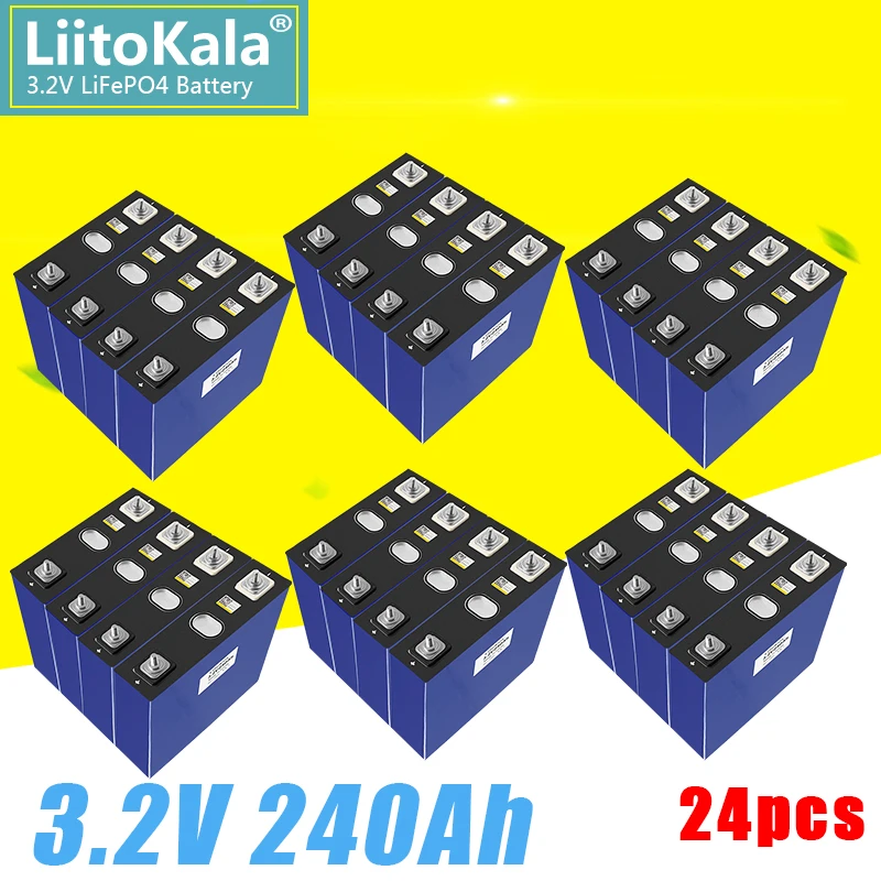 24pcs LiitoKala 3.2V 240AH Rechargeable Lifepo4 Battery New Lithium Iron Phosphate Solar Cell for 12V 24V 48V Boat Golf Cart