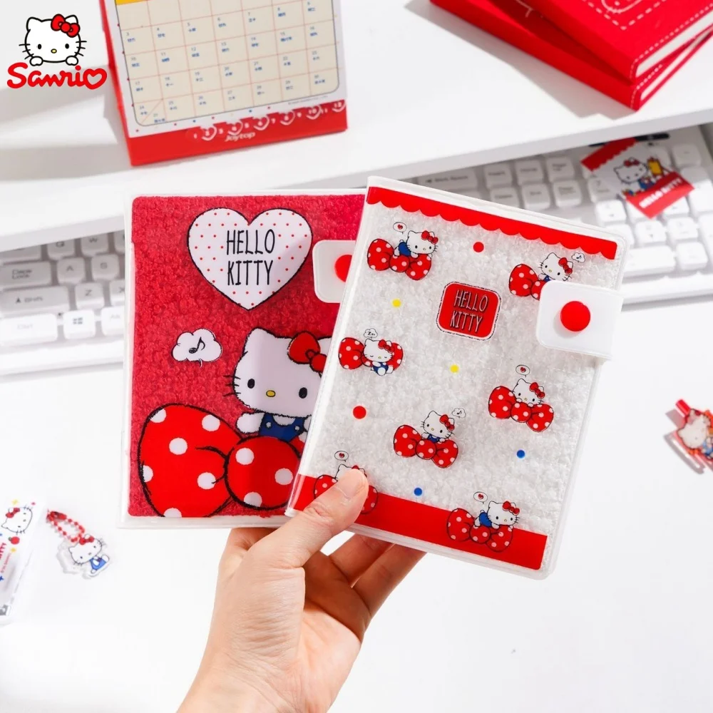Genuine Sanrio Hello Kitty Plush PVC Cover Notebook Kawaii 64K Lined Scrapbook For Daily Record Study Notes Travel Planner Gifts
