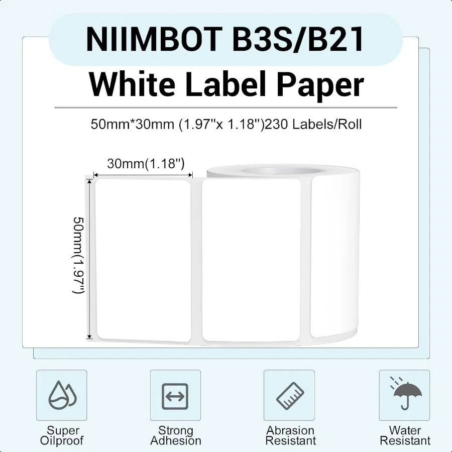 Thermisch labelmaker Papier 50×30 mm 230 Etikettenrol Wit 3 verpakkingen voor B1 B21 B31 B3S K3 Labelmaker