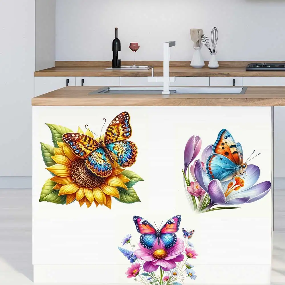 Multicolor Butterfly Flower Bee Series Stickers Decal for Bathroom Cabinet Refrigerator Home Decorative Kitchen B26