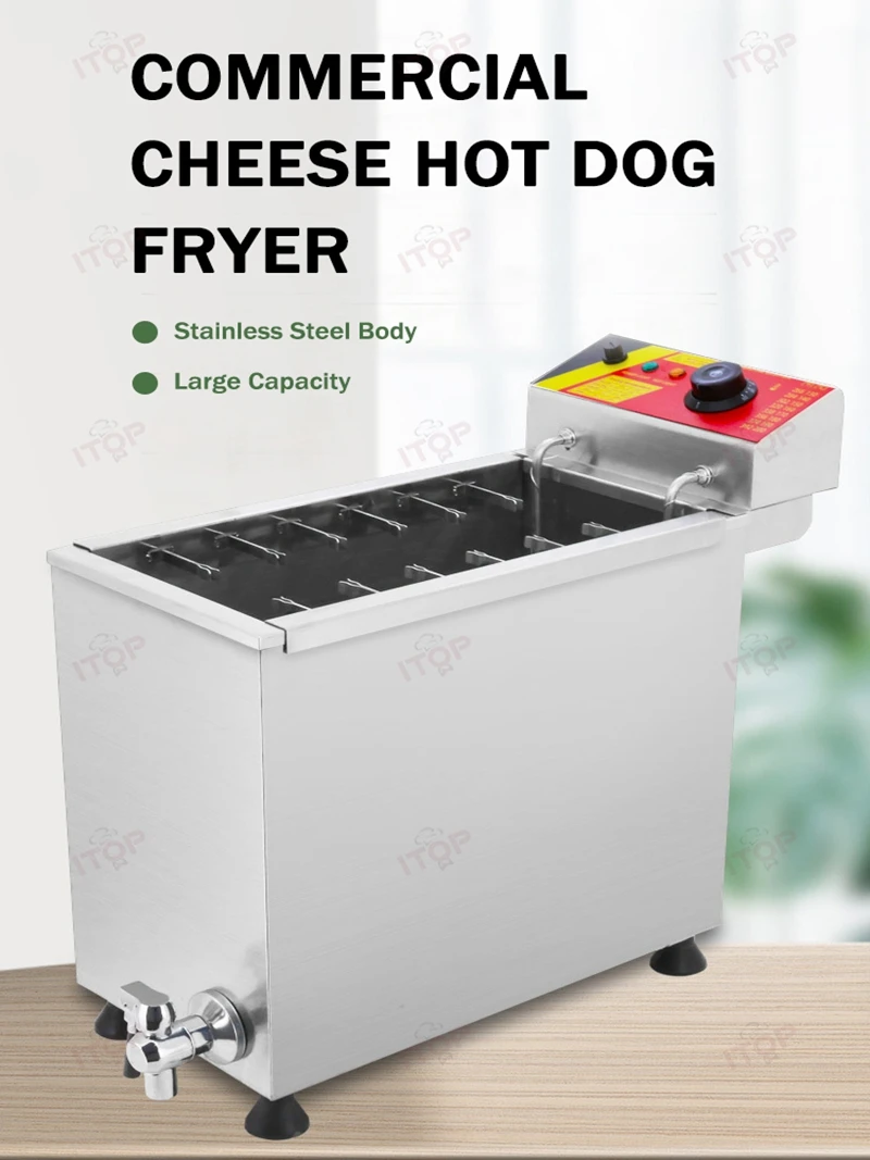 

ITOP HF 3KW Commercial Automatic Cheese Hot Dog Sticks Fryer Electric Korean Mozzarella Corn Dog Fryer Machine 21L Electric/Gas