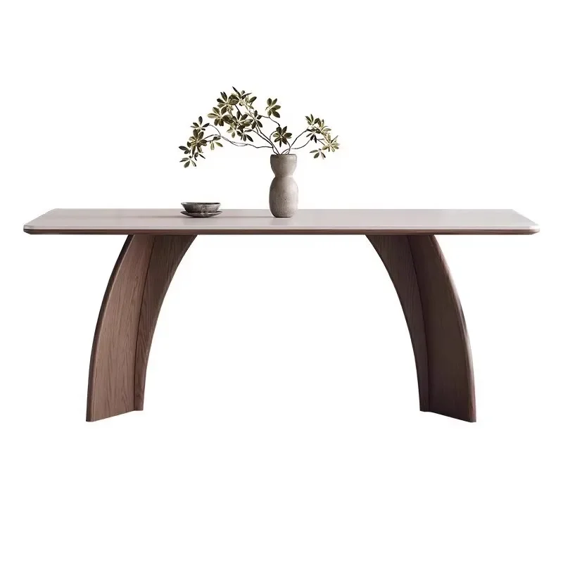 Walnut solid wood dining table Small apartment modern simple thickened full support rectangular black, rock slab dining table