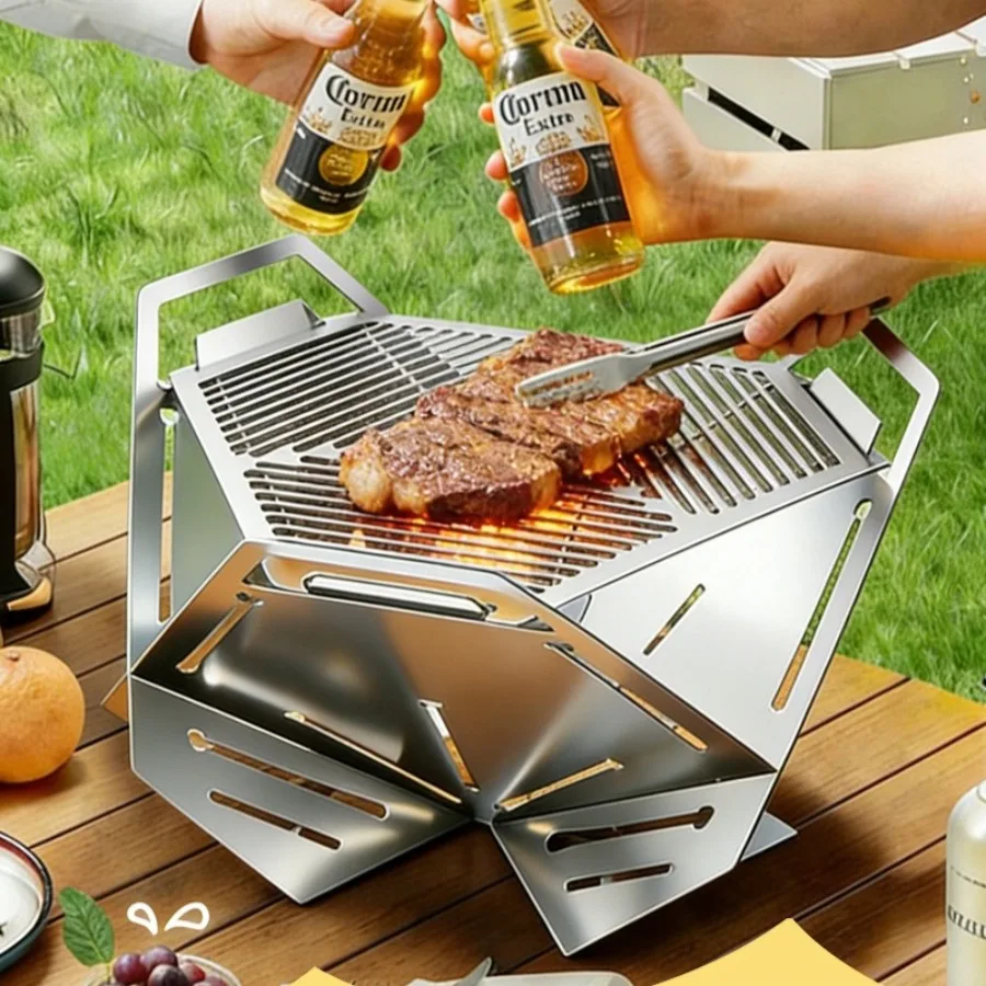 Wetterfeste Edelstahl-Grills für den Haushalt, Holzkohlegrills für Outdoor-Camping und Küche, Modell LJ40