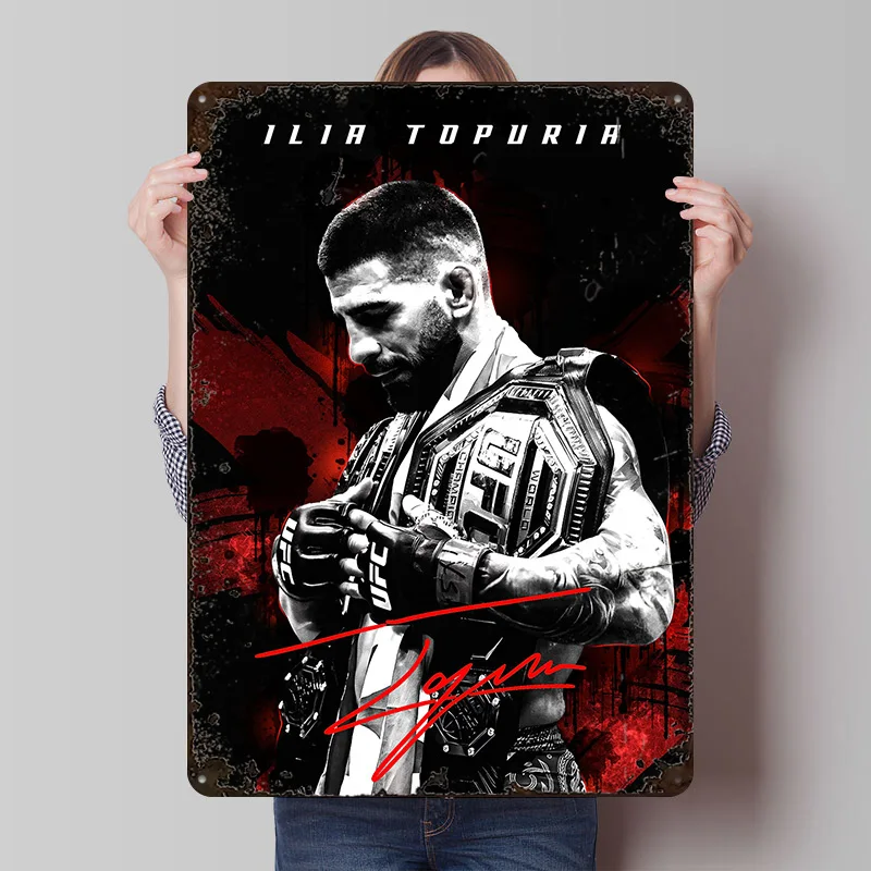 Ilia Topuria Boxer Champion - Póster Metálico Personalizado, Arte de Pared Retro Vintage, Letreros de Hojalata para Decoración de Cuarto de Hombre, Dormitorio, Casa