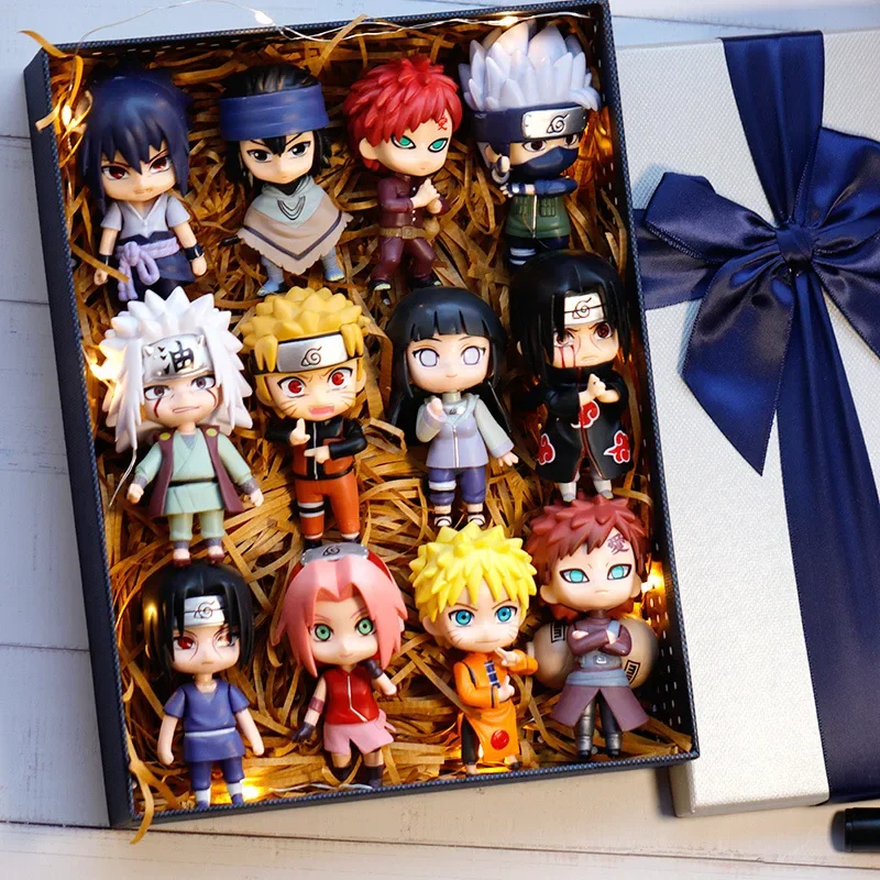 12pcs/batch Q Version Naruto Figure 7-8cm Sasuke Kakashi Itachi Gaara Jiraiya Hinata Statue Doll Anime Decoration Model Toy