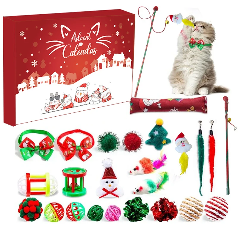 

24-Day Christmas Cat Toy Advent Calendar 2025 Countdown Box with Daily Treat Dispenser Like for Cats Pet Gift Activity Calendar