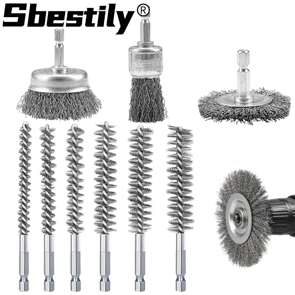 3/9pcs Wire Brush Wheel Cup Brush Stainless Steel Bore Brush Twisted Brush 1/4