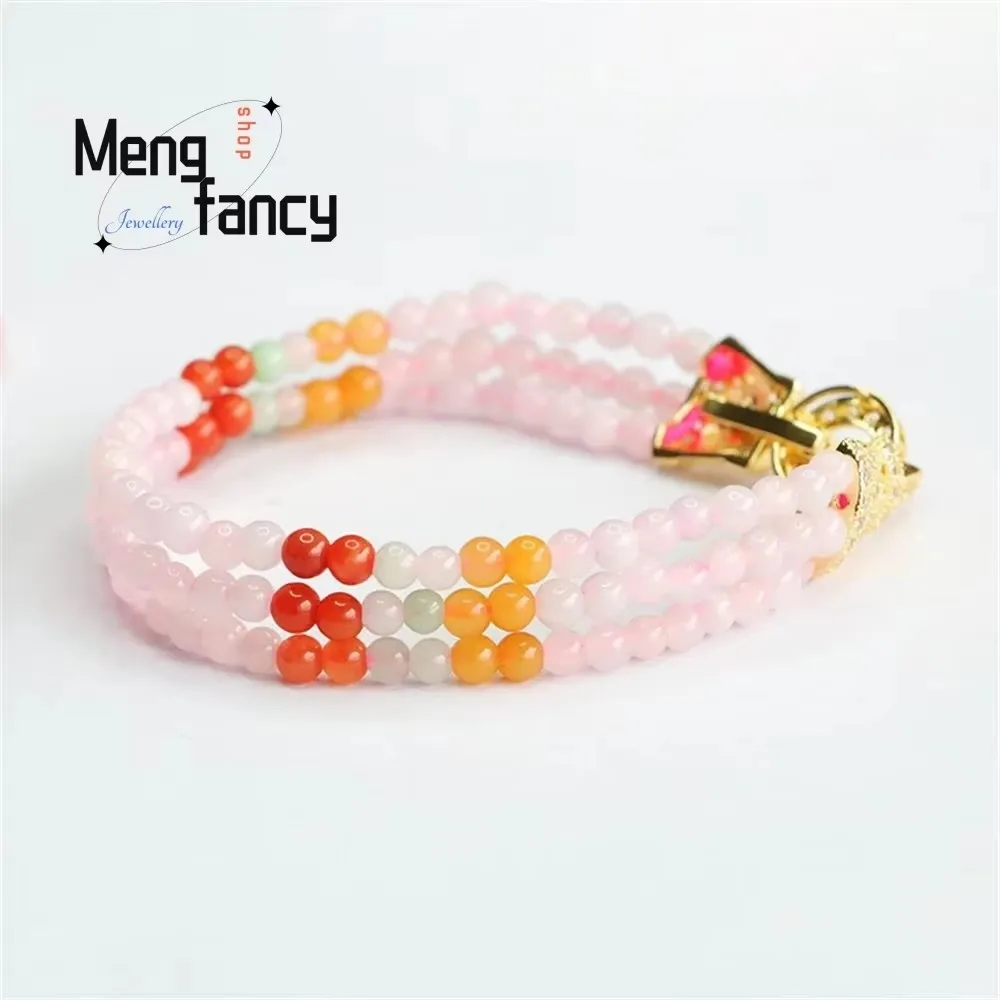 Natural A-goods Jadeite Pink Colourful Jade Bracelet Exquisite Elegant Simple High-grade Sexy Young Girls Luxury Quality Jewelry 2