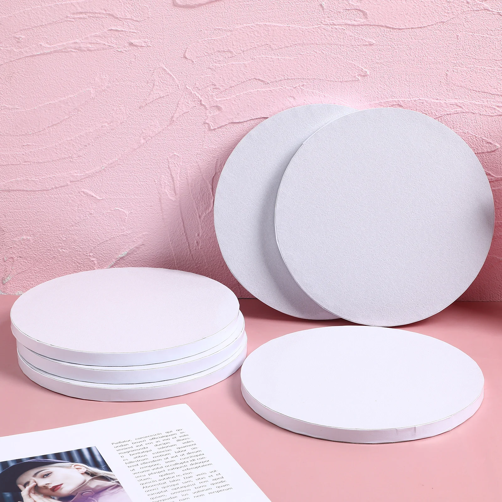 

6 pcs Paper Boards 8 Inch Round Drum For Birthday Wedding Party Cake Base Trays Food Grade Strong Sturdy Smooth Surface Oil