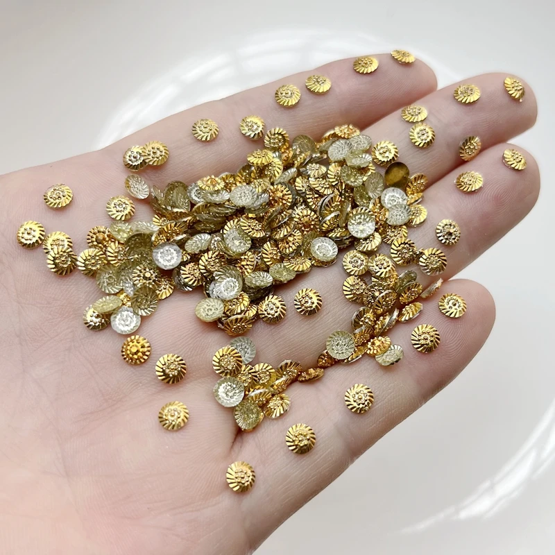 500pcs/pcs 5mm Gold AB Round Flower Rhinestone Sticker Flatback Resin Cabochon Gems Nail Art Crystal Stone with No Stitch