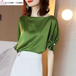 Spring and Summer 2023 New Light Luxury Drape Shirt Mercerized Satin Acetate Fabric Top Short Sleeve Loose and Thin