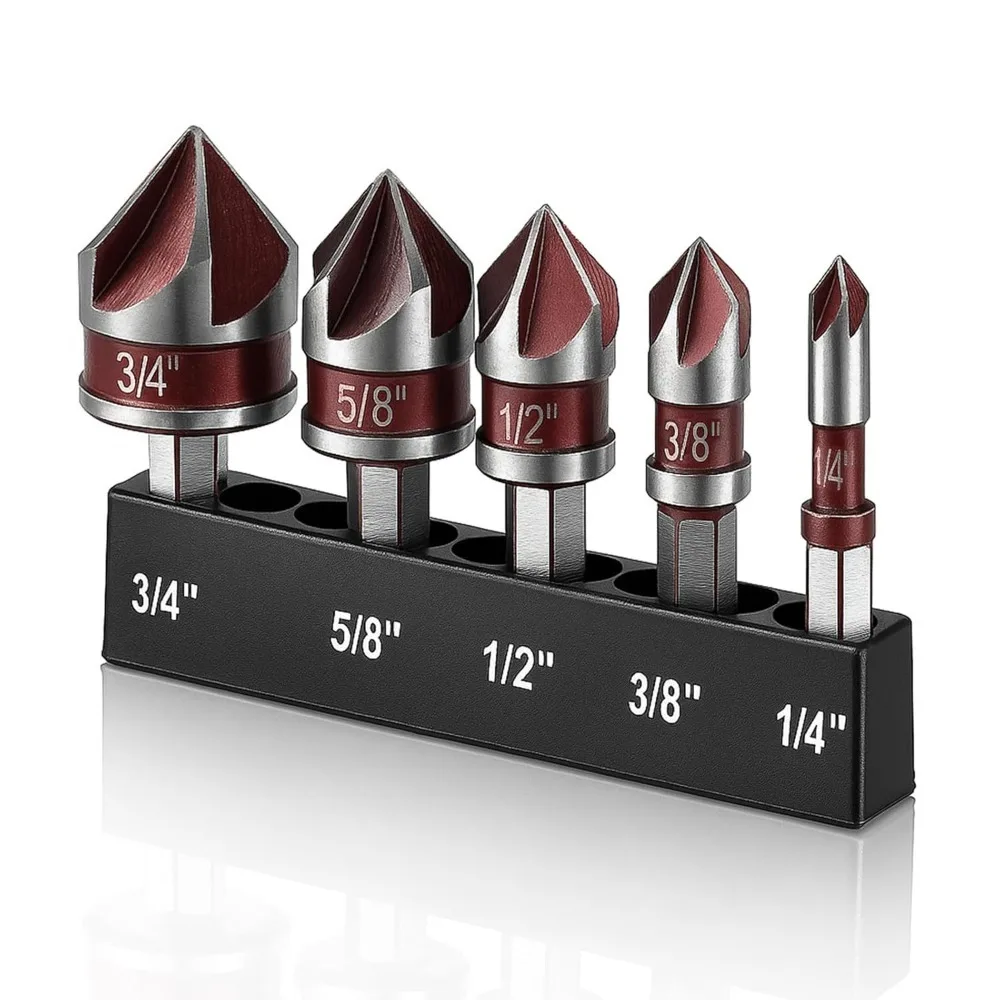 

5PCS Metal Countersink Drill Bit Set Multi-Size 1/4 3/8 1/2 5/8 3/4inch Countersunk Bits Countersink Bits Construction