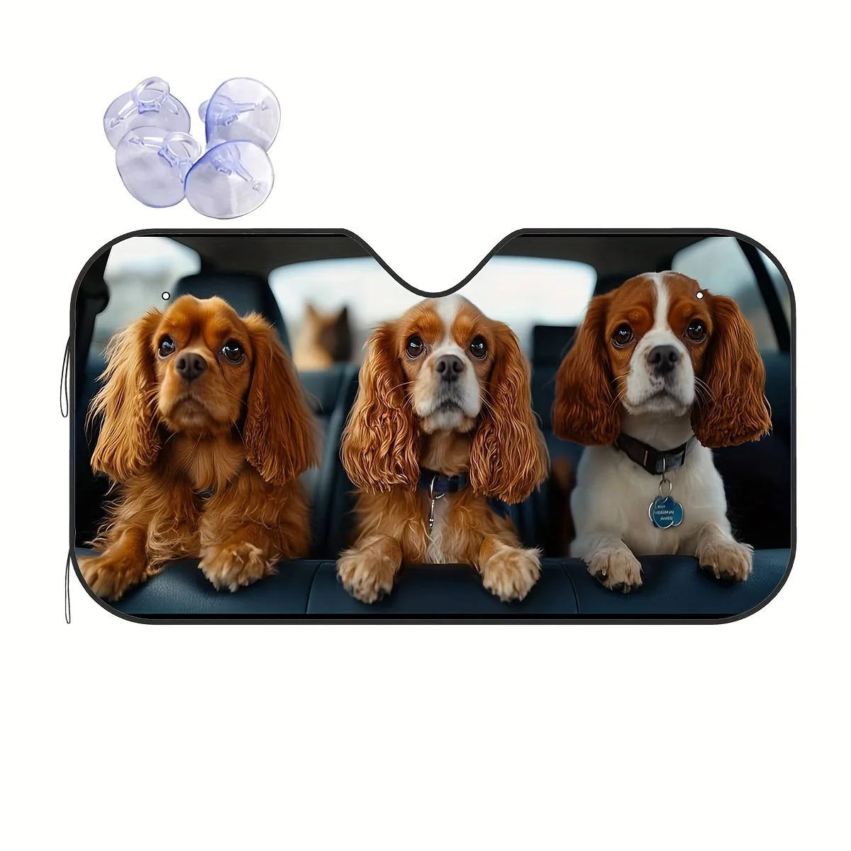 

1pc Adorable Dogs Car Cavalier Pattern Car Sunshade, Window Protection Shade, Windshield Sun Visor, Keeps Car Cool, Easy To Inst