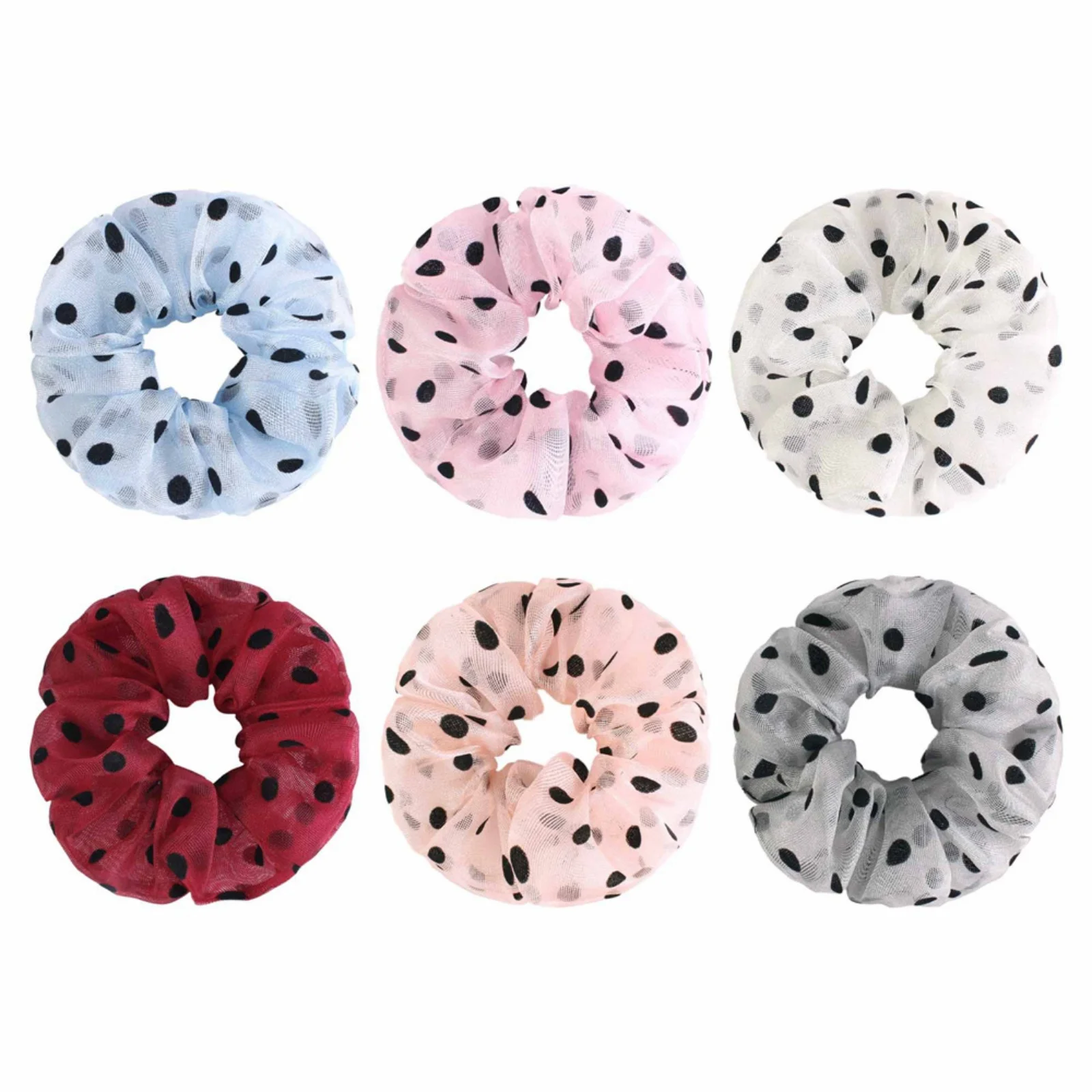Резинки для волос из органзы в горошек, 1 шт., прозрачные резинки для волос 6 цветов, эластичные резинки для волос для женщин, идеально подходят для повседневных и вечерних причесок