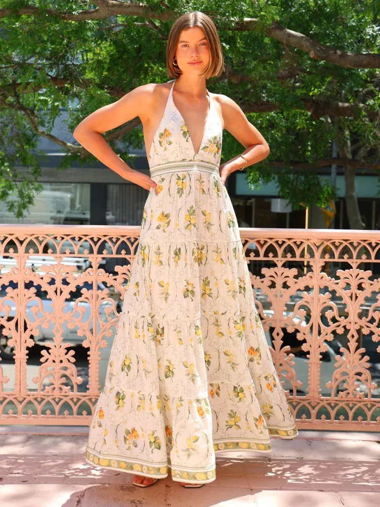 

2025 Sweet Style Backless Halter Unique Backless V Collar Women's Fashion Dress. C001