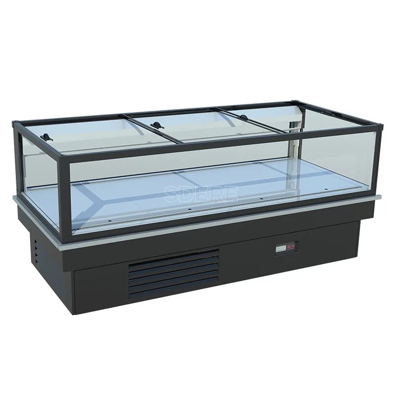 Aangepaste Factory Outlet Display Koeling Supermarkt Glazen Schuifdeur Display Eilandvriezer Commercieel Systeem