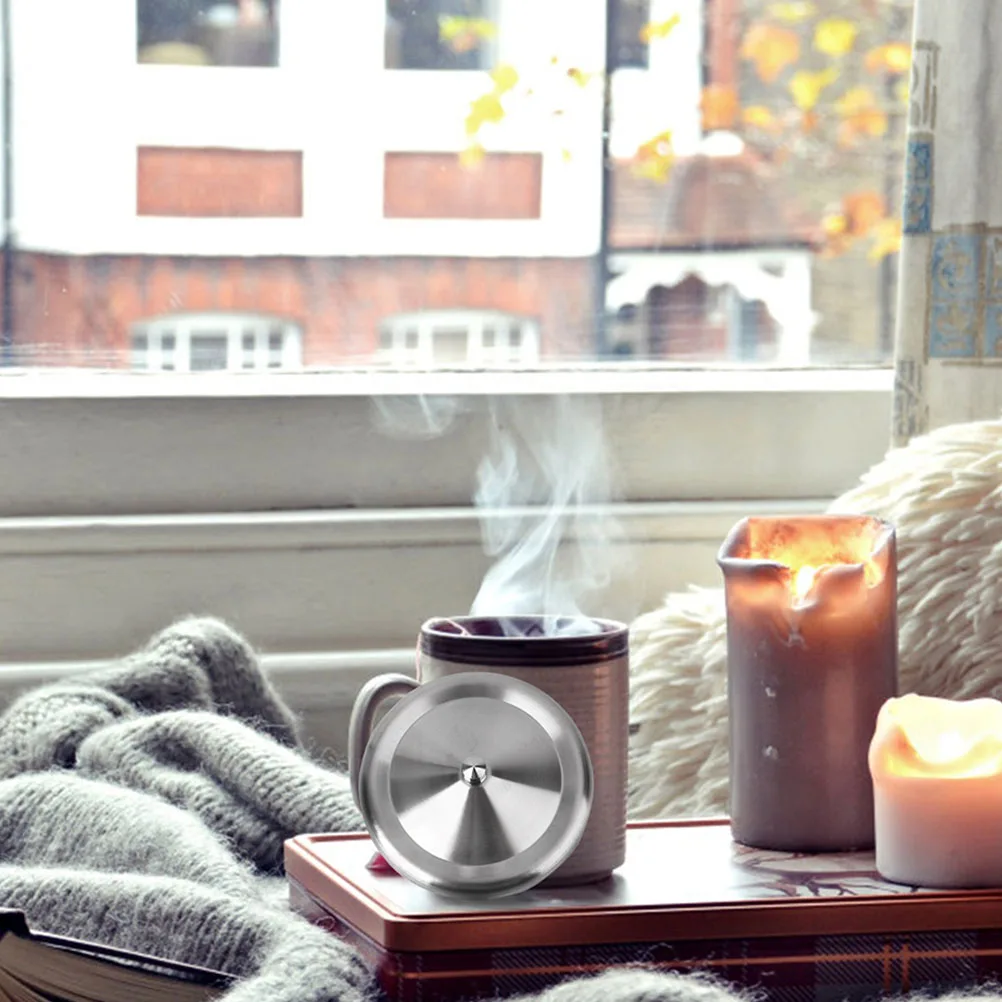 

2 Pcs Leakproof Cup Lid Water Mug Cover Covers for Drinks Silver Stainless Steel Travel Mugs