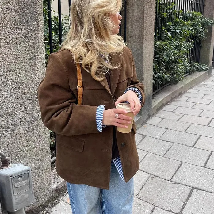 Spring New Arrival Women's Faionable Versatile Commute Sle Jaet Coat with kets Loose Fit Long Sve Regular Length