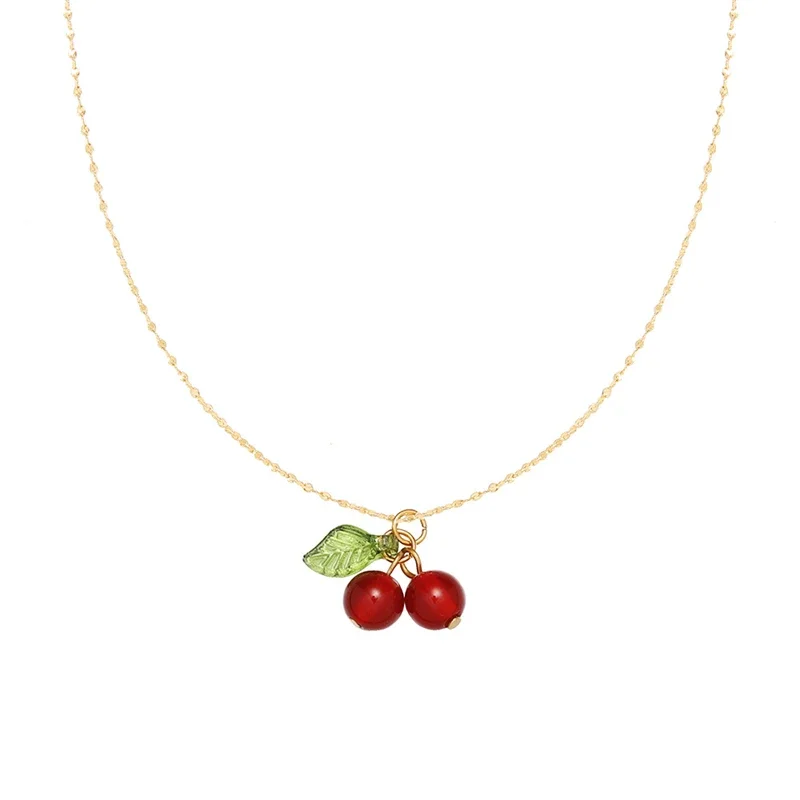 Lovely cherry fruit necklace stainless steel Chain fashion Girls\' jewelry necklace for girls ladies gift