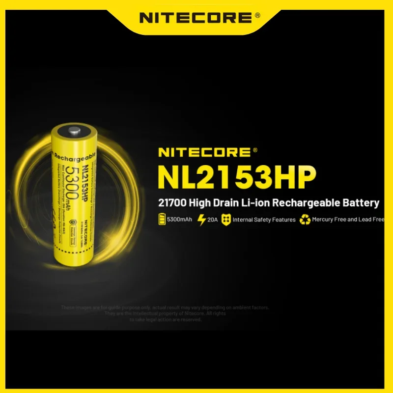 High Capacity NITECORE NL2153HP 5300mAh 3.6V 21700 High Drain Li-ion Rechargeable Battery