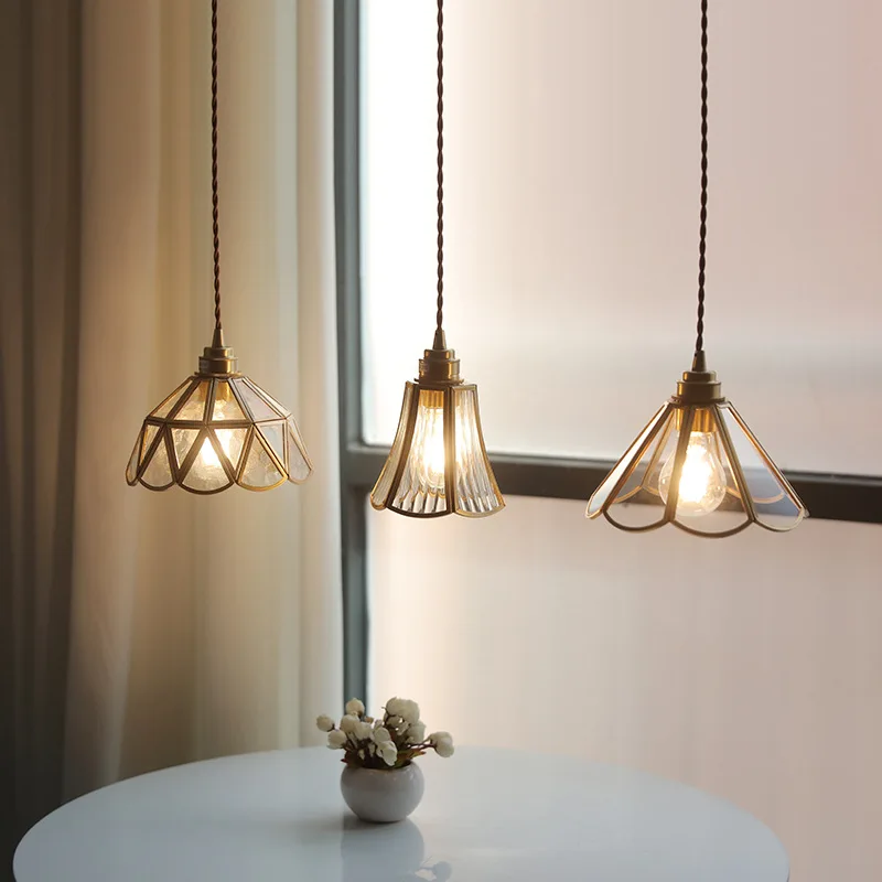 Japanese lamp Vintage Pendant light Bedside lustre Bedroom Bar Cafe Restaurant chandelier Glass lampshade LED Hanglamp Luminaria