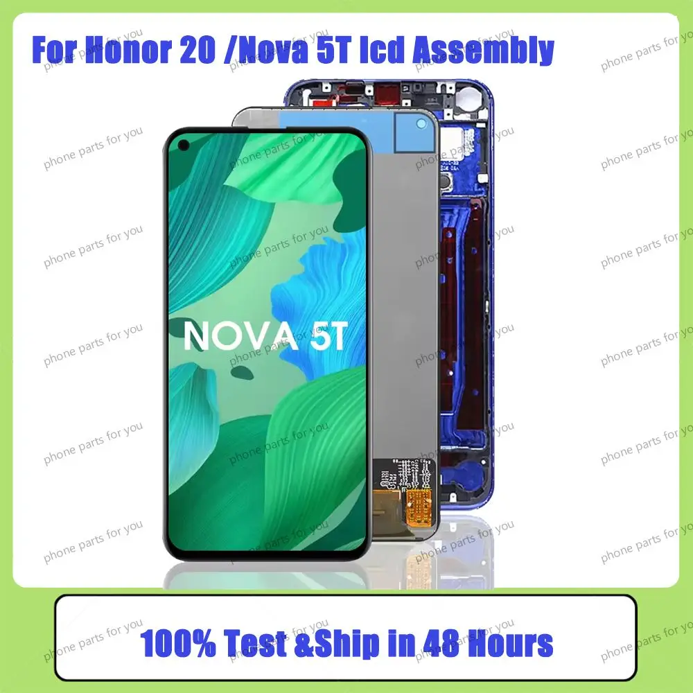 

6,26 ''для Huawei Nova 5T YAL-L21 L61A L71A ЖК-экран + сенсорный дисплей дигитайзер Замена с рамкой для Huawei Nova 5t дисплей