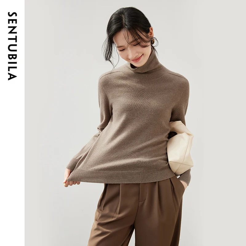 SENTUBILA 100% Wool Turtleneck Sweater Women Seamless Pullover Jumpers 2024 Winter Long Sleeve Knitted Tops Knitwear W44H56836